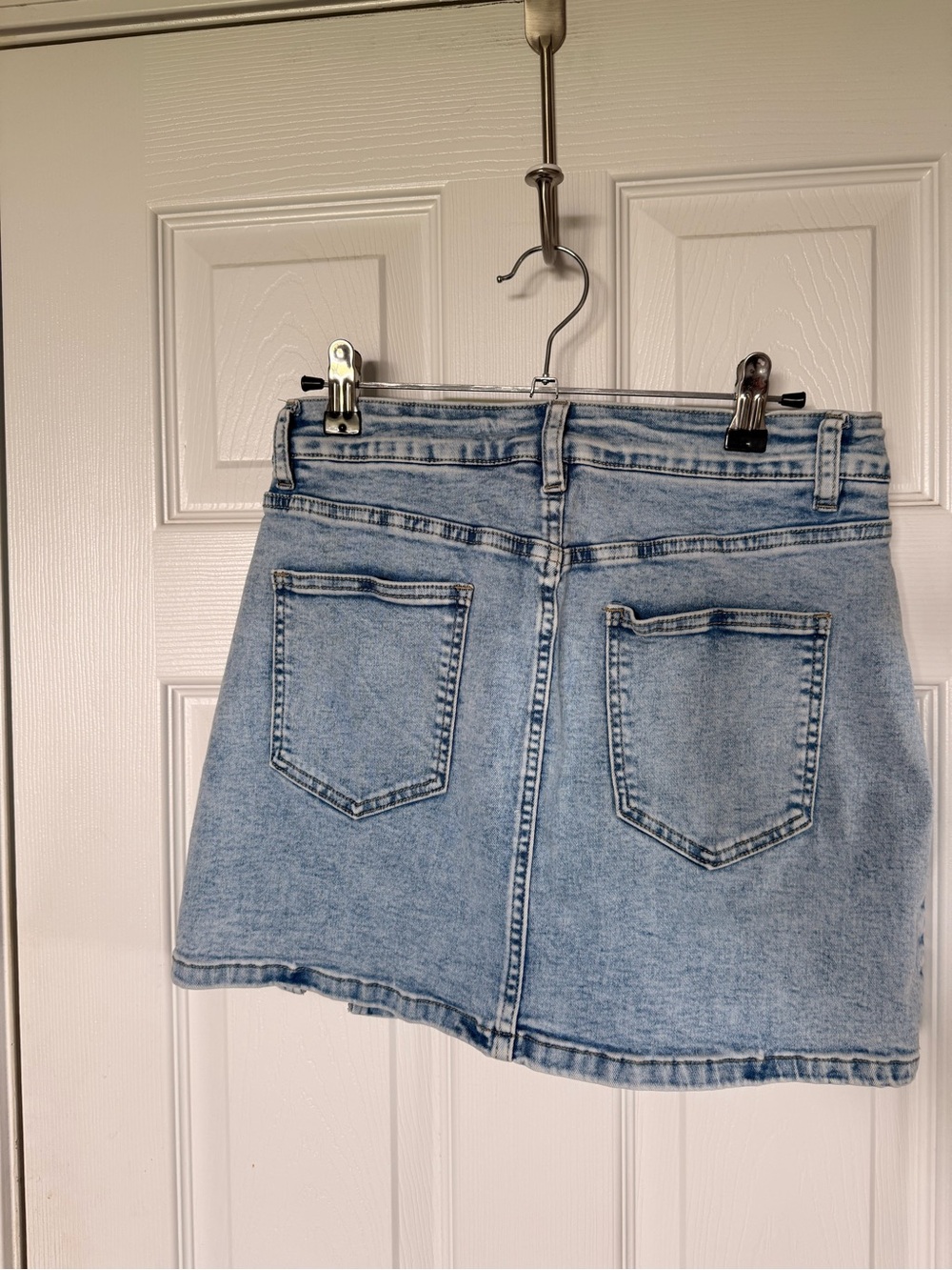 Denim Mini Skort with Side Slit - Light Blue - Picture 3 of 5